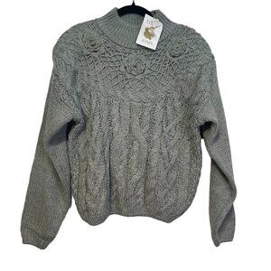 Vintage Needles and Yarn 3D Knit Cropped Green Sweater Womens Large Shoulder Pad